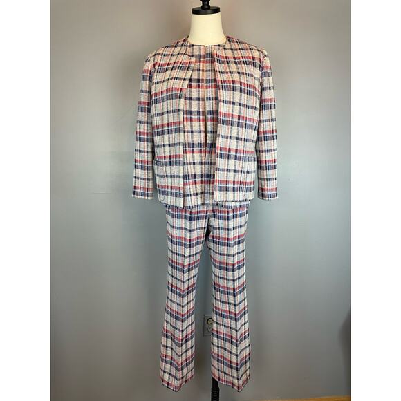 Vintage 1960s Plaid Polyester 3 Piece Suit Summer Winter Small - Picture 15 of 15